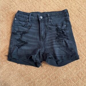 American Eagle black high rise distressed denim shorts women’s size 2